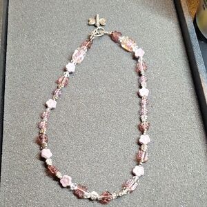 Delicate Pink Flower Beaded Necklace - Women's Jewelry